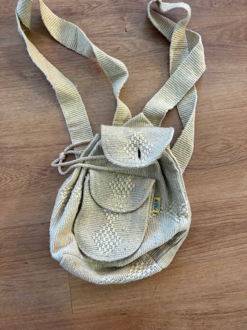 Handwoven Mini Beige Crossbody Bag with Textured Diamond Detail